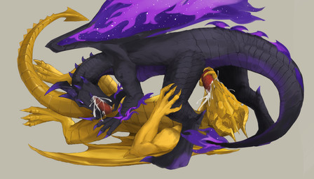 69_position black_body black_scales bodily_fluids claws cum cum_in_mouth cum_inside cumshot duo ejaculation energy_wings feral genital_fluids genitals glowing glowing_eyes gold_scales horn male male/male membrane_(anatomy) membranous_wings multicolored_body multicolored_scales oral penis purple_body purple_claws purple_horn purple_scales scales sex unusual_anatomy unusual_wings wings daquqiii dida_studio european_mythology giant_network_group mythology night_of_the_full_moon blesser_(notfm) shadow_dragon_(notfm) dragon mythological_creature mythological_scalie scalie western_dragon 7:4 hi_res