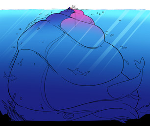 ambiguous_gender anthro blue_body blue_skin boat duo extreme_size_difference eye_contact fat_folds fin fishing fishing_rod larger_male looking_at_another love_handles male morbidly_obese morbidly_obese_male obese obese_male overweight overweight_male perspective pointy_ears purple_body purple_skin sea seabed semi-anthro shipwreck size_difference split_form swimming underwater vehicle water watercraft boot_(artist) mythology boot_(character) aquatic bat billfish bovid caprine cetacean cnidarian fish goat istiophoriform jellyfish mammal medusozoan merfolk mythological_creature mythological_marine sea_goat swordfish whale 2026 hi_res