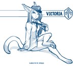 anthro barefoot clothing crossed_legs digitigrade feet female looking_aside necktie open_mouth pawpads police police_hat simple_background sitting solo text undressing white_background conditional_dnp tom_fischbach twokinds victoria_(twokinds) basitin mammal 2023 adobe_photoshop_(artwork) blue_and_white digital_media_(artwork) english_text hi_res monochrome sketch