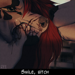 anthro bathing black_body black_fur black_nose blood blood_drip blood_in_mouth blood_on_face blood_on_finger blood_on_teeth blood_string bodily_fluids dripping facial_markings female finger_in_mouth forced fur gore green_eyes grey_body grey_fur grey_nose hair head_markings long_hair male markings muzzle_(object) open_mouth open_smile profanity red_hair shower showering sky smile solo teeth text tongue town white_body white_fur shyryp ross_(shyryp) shyryp_(character) canid canine canis domestic_dog hybrid mammal 1:1 absurd_res digital_media_(artwork) english_text hi_res