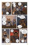 2017 angry canid canine clothing comic dialogue douglas_kim english_text eye_contact facial_hair felid fox gavin_(kimmykun) gesture hand_gesture hi_res jacket leaning looking_at_another male mammal on_lap pantherine pointing profanity purple_eyes scarf sitting sitting_on_lap text tiger topwear url