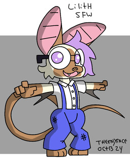 anthro big_ears chibi clothing collared_shirt dress_shirt eyewear glasses hair long_tail male purple_hair shirt solo suspenders tail topwear wings theenyface bat mammal mexican_free-tailed_bat
