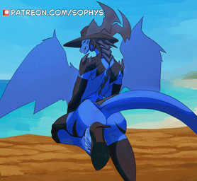 5_toes anthro arm_spikes blinking blue_body blue_scales blue_sclera butt claws clothed clothed_anthro clothed_female clothing ear_piercing ear_ring feet female foot_fetish foot_focus footwear hat headgear headwear high_heels horn humanoid_feet lightened_soles looking_back loose_footwear mature_anthro mature_female mostly_nude mostly_nude_anthro mostly_nude_female no_pupils piercing plantigrade ring_piercing scales shoe_dangle shoes shoulder_spikes soles solo spikes spikes_(anatomy) spines tail toe_claws toes wings sophs mythology cero dragon mythological_creature mythological_scalie scalie 2d_animation animated frame_by_frame loop