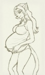 belly big_belly big_breasts breasts clothing female hair panties pregnant shirt solo tank_top topwear underwear riddleaugust tenchi_muyo elma_(tenchi_muyo) felid mammal 2013 3:5 hi_res sketch