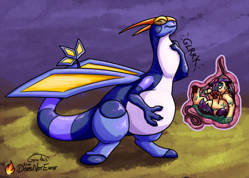 abdominal_bulge blue_eyes bodily_fluids countershading feral feral_pred feral_prey internal larger_pred male male_pred male_prey markings mottled mottled_body multiple_prey neck_bulge organs paws purple_body quadruped red_markings size_difference stomach stomach_acid tan_body vore doesnotexist gyrotech nintendo pokemon blitz_(gyro) fan_character nyama flygon generation_2_pokemon generation_3_pokemon pokemon_(species) quilava hi_res