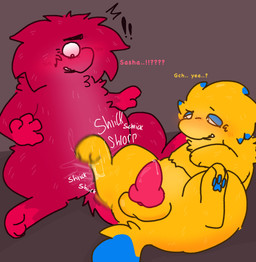andromorph anthro bodily_fluids clitoral clitoral_rubbing duo genital_fluids genital_swap genitals gynomorph husband_and_wife intersex married_couple multicolored_body sex text vaginal_fluids vulva nakeilyar