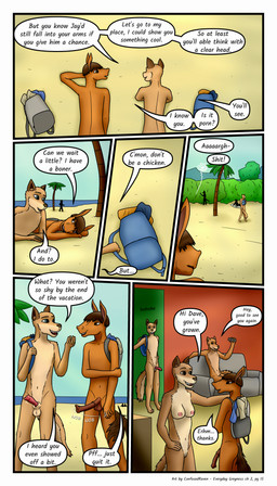adolescent animal_genitalia animal_penis anthro backpack backpack_only bag balls beach blue_eyes border breasts brown_body brown_eyes brown_fur brown_hair canine_tail casual_erection casual_nudity dialogue digitigrade duo embarrassed equine_genitalia equine_penis erection eyebrows fur furniture genitals hair half-erect horse_tail humanoid_genitalia humanoid_vulva inside knot knot_in_sheath male medial_ring motion_lines motion_onomatopoeia multicolored_body multicolored_fur navel nipples nude nude_beach nudist onomatopoeia page_number palm_tree penis plant pointy_ears prick_ears profanity public public_erection public_nudity sea sheath social_nudity sofa sound_effects speech_bubble tan_body tan_fur text tree two_tone_body two_tone_fur vulva walking water white_border young confusedraven dave_(confusedraven) sam_(confusedraven) 4:7 absurd_res comic english_text hi_res signature father_(lore) mother_(lore) parent_(lore) son_(lore)