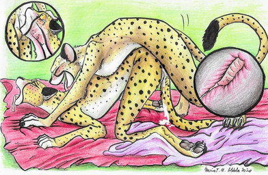 anal animal_genitalia animal_penis anthro balls balls_deep bed_sheet bedding black_nails bodily_fluids colored_nails cum cum_in_ass cum_inside drunk duo feline_genitalia feline_penis fellatio feral feral_on_feral genital_fluids genitals green_background licking looking_pleasured male male/male nails oral penetration penile penis pink_penis red_bed_sheet sex simple_background substance_intoxication tears tongue tongue_out yellow_balls yellow_body hitsuji_bokujo nike_(hitsuji_bokujo) random_(hitsuji_bokujo) cheetah felid feline humanoid mammal traditional_media_(artwork)