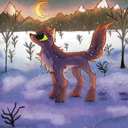 ambiguous_gender brown_body brown_fur detailed_background feral fur mountain outside snow snowing solo winter yellow_sclera wispyvixen canid canine canis mammal wolf 1:1 2023 hi_res