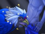 balls beak beak_fetish beak_play beak_sex beakjob bestiality blue_eyes blush bodily_fluids bottomwear cheek_bulge clothed clothing crossgender deep_throat duo erection feathers fellatio female female_penetrated feral feral_penetrated genitals hand_under_chin human_on_feral human_penetrating human_penetrating_feral humanoid_genitalia humanoid_penis interspecies male male/female male_on_feral male_penetrating male_penetrating_female open_bottomwear open_clothing open_pants oral oral_penetration pants penetration penile penis pokephilia saliva sex shirtless shirtless_male sparkles tongue unbuckled_pants backlash91 conditional_dnp nintendo pokemon avian braviary generation_5_pokemon human mammal pokemon_(species) shiny_pokemon 4:3 hi_res