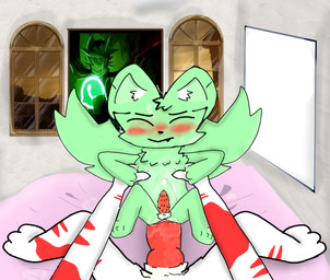 3_toes abdominal_bulge anal anal_penetration animal_genitalia animal_penis anthro blush bodily_fluids bulge canine_genitalia canine_penis cum cum_on_face duo feet feline_genitalia feline_penis first_person_view fur genital_fluids genitals green_body green_fur male male/male multicolored_body neck_tuft nipples penetration penis precum stretched_anus tealgooryhound_(cycle) toes tuft wings young vuvubreav oneshot whatsapp kimp_(vuvubreav) niko_(oneshot) canid canine domestic_cat felid feline felis fox mammal hi_res