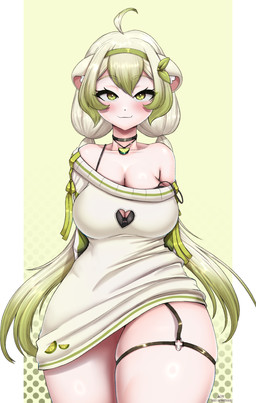 big_breasts biped blush bra breasts cleavage clothed clothing eyelashes female front_view green_hair hair legband mouth_closed pupils simple_background smile solo standing thick_thighs thighband underwear wolfmask laimu animal_humanoid humanoid hi_res