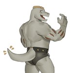 anthro back_muscles butt clothing grey_body humanoid_hands looking_back male muscular muscular_anthro muscular_male raised_tail simple_background solo speedo swimwear tail white_background nyaalgebra nintendo pokemon generation_1_pokemon machoke pokemon_(species) 1:1 2022 hi_res