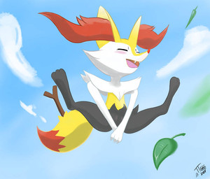 anthro blush cloud female genitals leaf nude open_mouth sky solo spread_legs spreading stick tail vulva thetiger666 nintendo pokemon braixen generation_6_pokemon pokemon_(species) better_version_at_source