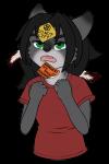 angry anthro black_hair chibi fangs feathers female fist fur green_eyes grey_body grey_fur hair open_mouth solo sticker teeth text seff_(artist) seff_(seff) canid canine canis mammal wolf 2019 2:3 alpha_channel digital_media_(artwork) english_text