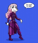 anthro boots clothing command dominant dominant_female dominatrix female footwear grin latex shoes smile solo speech_bubble text whip liebeslied natalie_(liebeslied) canid canine canis domestic_dog mammal poodle english_text