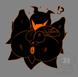 2_horns ambiguous_gender anus balls big_balls big_butt big_penis black_body black_horn black_tail butt duo emoji exclamation_point eyes_emoji fangs femboy genitals grey_background hair horn legs_up looking_at_another lying male on_back open_mouth orange_outline outline penis question_mark scarf sharp_teeth short_tail simple_background smile tail teeth thick_thighs vein veiny_penis completedlemon deltarune undertale_(series) kris_dreemurr shadow_mantle_(deltarune) darkner human mammal shadow_creature 2025 digital_media_(artwork) hi_res