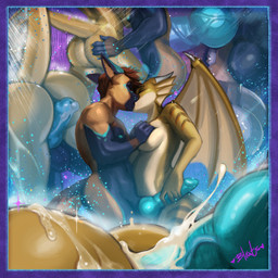 anal anal_penetration animal_genitalia animal_penis anthro anthro_on_anthro anthro_penetrated anthro_penetrating anthro_penetrating_anthro back_wings ball_suck balls blue_body blue_fur bodily_fluids breast_grab breasts brown_body brown_fur brown_hair brown_stripes butt butt_grab canine_genitalia canine_penis crossgender cum cum_in_ass cum_inside cumshot curved_horn ejaculation erection eyes_closed facial_fin female female_penetrated fur genital_fluids genitals hair hand_on_breast hand_on_butt horn hot_dogging kissing knot male male/female male_penetrating male_penetrating_female membrane_(anatomy) membranous_wings oral orgasm penetration penile penile_penetration penis penis_in_ass scales sex striped_body striped_scales stripes sucking tan_body tan_membrane tan_scales wings yellow_body yellow_scales bleats mythology goldy_(golden.dragon) canid canine canis domestic_dog dragon herding_dog mammal mythological_creature mythological_scalie pastoral_dog scalie 1:1 hi_res