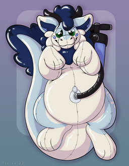 anthro blush horn hose hose_inflation inflatable inflation mane paws pool_toy solo tail symrea mythology animate_inanimate dragon living_inflatable mythological_creature mythological_scalie scalie hi_res
