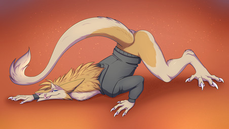 all_fours anthro ass_up bottomless butt clothed clothing forked_tongue fur jacket looking_at_viewer male raised_tail smile solo tail tan_body tan_fur tongue tongue_out topwear re-re havarti_the_sergal sergal absurd_res digital_media_(artwork) hi_res