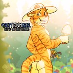 anthro blush butt caught embarrassed flower garden gardening looking_at_viewer male nude outdoor_nudity outside plant public public_nudity solo fek alyster_(wotfm) felid mammal pantherine tiger 1:1