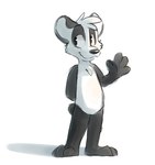 anthro black_body black_eyes black_fur black_nose fur gesture male shadow simple_background smile solo waving white_background white_body white_fur tinydeerguy parinton