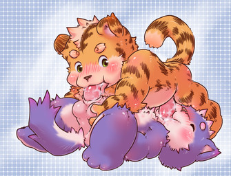 69_position animal_genitalia anthro ball_fondling balls blush bodily_fluids cum cum_in_mouth cum_inside duo erection eyes_closed fellatio fondling genital_fluids genitals green_eyes kemono lying male male/male male_penetrated male_penetrating male_penetrating_male oral oral_penetration pattern_background penetration penile penis sex sheath simple_background tongue young young_anthro young_on_young lilinfeng canid canine canis domestic_cat felid feline felis mammal pantherine tiger wolf hi_res