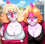 anthro big_breasts blonde_hair blue_eyes blue_sky breasts cleavage clothed clothing crossed_arms detailed_background duo eyelashes female fingers hair jacket looking_at_viewer mature_anthro mature_female multicolored_body multicolored_scales outside pink_body pink_scales red_body red_scales scales short_hair sky smile teal_eyes teeth topwear two_tone_body two_tone_scales sr_exalted27 cavemanon_studios i_wani_hug_that_gator snoot_game cassandra_(snoot_game) mia_moretti dinosaur hadrosaurid ornithischian ornithopod parasaurolophus prehistoric_species reptile scalie 2024 artist_name digital_drawing_(artwork) digital_media_(artwork) hi_res daughter_(lore) mother_(lore) mother_and_child_(lore) mother_and_daughter_(lore) parent_(lore) parent_and_child_(lore) parent_and_daughter_(lore)