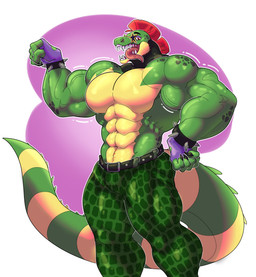 abs anthro belt biceps bottomwear bracelet calf_muscles claws clothed clothing eyewear fingerless_gloves flexing flexing_bicep flexing_both_biceps gloves green_body green_bottomwear green_clothing green_pants green_scales hair handwear jewelry machine male markings mohawk muscular muscular_anthro muscular_male pants pecs quads red_hair scales sharp_teeth solo spiked_bracelet spikes striped_markings striped_tail stripes sunglasses tail tail_markings teeth tongue tongue_out topless topless_male yellow_body yellow_scales nomorebiscuit five_nights_at_freddy's five_nights_at_freddy's:_security_breach scottgames steel_wool_studios montgomery_gator alligator alligatorid animatronic crocodilian reptile robot scalie absurd_res hi_res