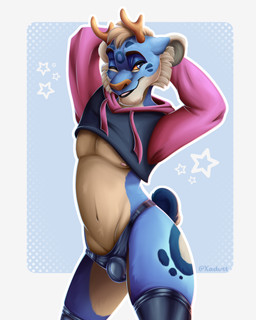 anthro clothing femboy horn latex legwear male male/male simple_background solo stockings toony xadust dusty_(xadust) felid feline hybrid leopard lynx mammal pantherine snow_leopard cartoon character furry illustration invalid_tag 4:5 absurd_res digital_media_(artwork) hi_res