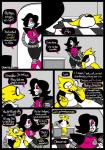 corner counter countertop curled_up dialogue entering fetal_pose holding_character machine on_counter text plumfsh undertale undertale_(series) alphys mettaton mettaton_ex humanoid lizard reptile robot scalie absurd_res artist_name comic english_text hi_res url