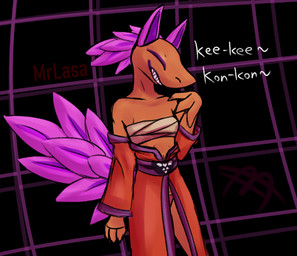 abstract_background anthro asian_clothing chest_wraps clothing east_asian_clothing female japanese_clothing kimono standing wraps masteroflasagna deltarune undertale_(series) canid canine fox mammal netskie