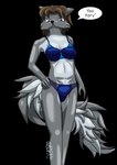 anthro biped blue_bra blue_clothing blue_panties blue_underwear bra breasts brown_hair clothing countershading female front_view fur grey_body grey_fur hair hexagon long_tail looking_at_viewer looking_down panties solo standing tail underwear xefino the_adventure_of_xefino katherine_dickens artesian canid canine canis mammal wolf absurd_res alpha_channel digital_drawing_(artwork) digital_media_(artwork) hi_res portrait signature three-quarter_portrait