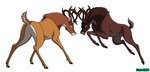 angry antlers bambi bambi_(film) brown_body brown_fur deer disney duo feral fight fur hi_res hooves horn male mammal mid_air mouth_closed noki001 ronno scar short_tail simple_background standing tail tan_body tan_fur white_background wide_stance