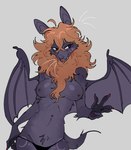 anthro bat_wings black_clothing black_panties black_underwear breasts breasts_apart claws clothed clothing fangs featureless_breasts female grey_background hair hair_between_eyes long_hair medium_breasts membrane_(anatomy) membranous_wings messy_hair navel navel_piercing nipple_piercing nipples orange_hair panties piercing red_claws simple_background smile solo tail teeth tongue tongue_out tongue_piercing topless topless_anthro topless_female underwear wings raccoattack bat mammal digital_drawing_(artwork) digital_media_(artwork)