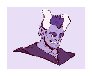 2_horns border closed_smile clothed clothed_humanoid clothed_male clothing empty_eyes eyebrows hair head_horn horn humanoid_pointy_ears looking_at_viewer male mouth_closed pink_background pointy_ears simple_background smile smiling_at_viewer smirk solo thick_eyebrows underbite white_border kingarthur_i humanoid 2023 bust_portrait digital_drawing_(artwork) digital_media_(artwork) portrait
