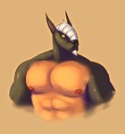 abs anthro big_pecs black_body black_fur bone fur glowing glowing_eyes male muscular orange_background orange_body orange_skin pecs simple_background solo himerosthegod mythology valigar_(himeros) canid canid_demon canine demon hellhound mammal mythological_canine mythological_creature hi_res