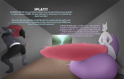 absorption_vore anthro assimilation balls big_balls big_penis butt corruption crossgender dialogue duo expansion flattened gender_transformation genitals graffiti growth huge_balls huge_penis hyper hyper_balls hyper_genitalia hyper_penis hypnosis male merging mind_control penis profanity text transformation vore allbadbadgers conditional_dnp nintendo pokemon generation_1_pokemon generation_5_pokemon legendary_pokemon mewtwo pokemon_(species) zoroark absurd_res english_text hi_res trans_(lore)