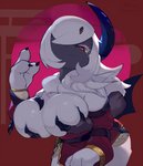 anthro big_breasts breast_grab breasts clothing disembodied_hand duo female female_focus glistening glistening_body hand_on_breast looking_at_viewer red_eyes solo_focus honeycalamari nintendo pokemon absol canid generation_3_pokemon mammal pokemon_(species) 2020 hi_res