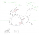 anthro anthrofied big_breasts bodily_fluids breast_expansion breasts expansion female fur huge_breasts lactating markings masturbation nipples pokemorph red_markings simple_background solo tail text vaginal vaginal_masturbation white_body white_fur nooxgard nintendo pokemon generation_3_pokemon pokemon_(species) zangoose english_text