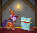 book carpet clothing fake_beard female feral fire fur hair hat headgear headwear horn luggage multicolored_hair purple_body purple_fur purple_hair quadruped solo tail text torch two_tone_hair closetbrony2 discworld friendship_is_magic hasbro my_little_pony mythology twilight_sparkle_(mlp) equid equine mammal mythological_creature mythological_equine unicorn absurd_res english_text hi_res