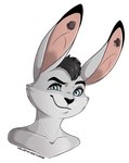 anthro countershading ear_piercing fur grey_body grey_fur grey_wool grin hair long_ears male piercing smile solo wool_(fur) volodyanocturne lagomorph leporid mammal rabbit artist_name bust_portrait portrait