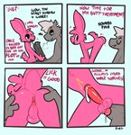 4_panel_comic after_oral anal anthro anus ass_up ball_lick balls bent_over big_penis blue_background blush blush_lines bodily_fluids butt butt_in_face cheek_tuft chest_tuft dripping duo ear_piercing ear_ring erection eyes_closed facial_tuft fur genital_fluids genitals grey_body grey_fur half-closed_eyes heart_symbol huge_penis humanoid_genitalia humanoid_penis interspecies licking looking_back low-angle_view male male/male narrowed_eyes open_mouth open_smile oral penis perineum piercing pink_body pink_fur precum precum_drip precum_string presenting presenting_anus presenting_balls presenting_hindquarters raised_leg ramming rimming ring_piercing saliva saliva_drip saliva_on_balls saliva_on_penis saliva_string seductive sex simple_background smile text tongue tongue_out tuft vein veiny_penis worm's-eye_view xing1 equid equine horse lagomorph leporid mammal rabbit absurd_res english_text hi_res