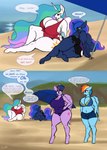 anthro anthrofied big_breasts big_butt biped blue_body breasts butt cleavage clothed clothing dialogue eyelashes eyewear female fupa glasses group horn huge_breasts huge_butt lying navel on_side overweight overweight_female pince-nez pupils purple_body sitting speech_bubble swimwear text thick_thighs umbrella white_body wings crazy_water doomfister friendship_is_magic hasbro my_little_pony mythology princess_celestia_(mlp) princess_luna_(mlp) rainbow_dash_(mlp) twilight_sparkle_(mlp) equid equine mammal mythological_creature mythological_equine pegasus winged_unicorn absurd_res english_text hi_res sibling_(lore) sister_(lore) sisters_(lore)