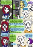 2020 anthro biped bound clothing collaboration comic detailed_background dialogue electronics english_text female fur group hair hi_res kammypup kammypup_(artist) phone runt_(artist) shirt speech_bubble standing text topwear young