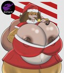 anthro belly big_belly big_breasts breasts brown_nipples clothing cosplay costume drugs female huge_breasts looking_at_viewer marijuana navel nipples partially_exposed_breasts red_sclera santa_costume solo substance_intoxication thick_thighs berettiger26 nintendo pokemon sandpancake generation_1_pokemon pokemon_(species) sandslash hi_res