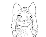 anthro black_nose blush clothing duo eyebrows female first_person_view fluffy_ears hand_on_cheek hand_on_face headdress unknown_artist nine_sols red_candle_games chien_(nine_sols) felid feline mammal solarian black_and_white monochrome