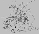 anthro armor fur gun male ranged_weapon rifle sitting sniper_rifle solo tail weapon warlordhunter01 mythology dragon furred_dragon furred_scalie mythological_creature mythological_scalie scalie hi_res sketch