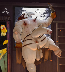 anthro anus backsack balls big_balls blood bodily_fluids butt clothing elderly eyewear feet foreskin gas_mask genitals glasses gloves gloves_only guiche_piercing handwear handwear_only holding_knife holding_object knife loose_anus male mask mask_only masturbation mostly_nude no_pupils nude overweight overweight_male penis perineum piercing presenting presenting_hindquarters round_glasses saggy_balls spread_butt spreading unretracted_foreskin wide_eyed banana_da_boi dead_by_daylight ace_(sharkboof) aquatic fish shark werecreature werefish wereshark absurd_res hi_res