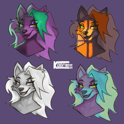 anthro eyebrows eyelashes female hair long_hair open_mouth purple_background simple_background solo teeth text tongue kooriki five_nights_at_freddy's five_nights_at_freddy's:_security_breach scottgames steel_wool_studios roxanne_wolf canid canine canis mammal wolf 1:1 2022 absurd_res artist_name bust_portrait dated digital_media_(artwork) hi_res multiple_images portrait shaded
